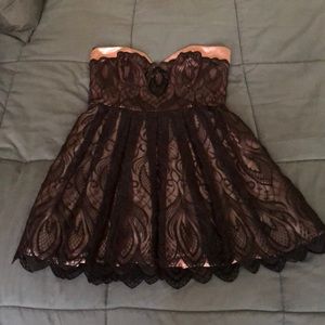 Black and pink lace overlay dress